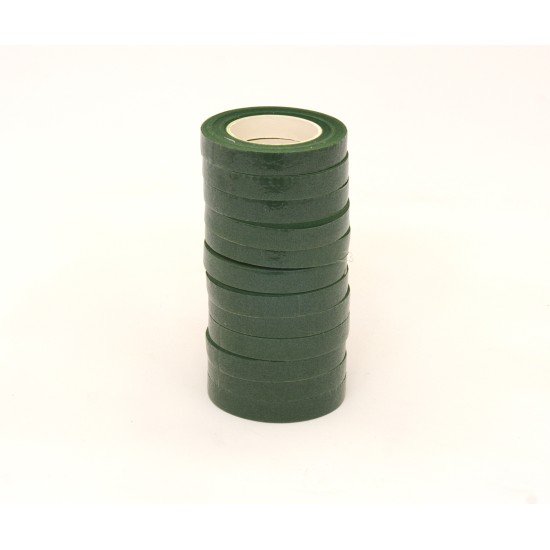 Set 12 benzi florale de mascare, culoare verde, 1,2 cm X 25m, pentru aranjamente florale, B.S.P. / SL1024