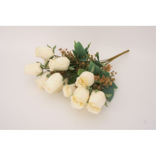 Buchet 12 capete trandafir, culoare crem, H 50 cm, B.S.P. / SL1301-1