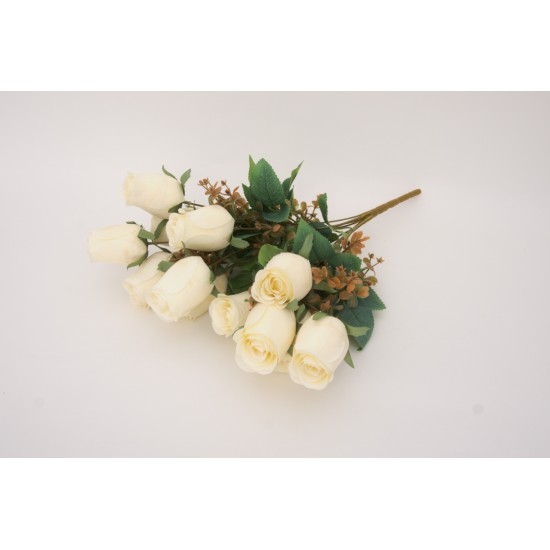 Buchet 12 capete trandafir, culoare crem, H 50 cm, B.S.P. / SL1301-1