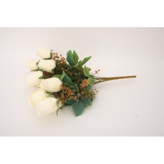 Buchet 12 capete trandafir, culoare crem, H 50 cm, B.S.P. / SL1301-1