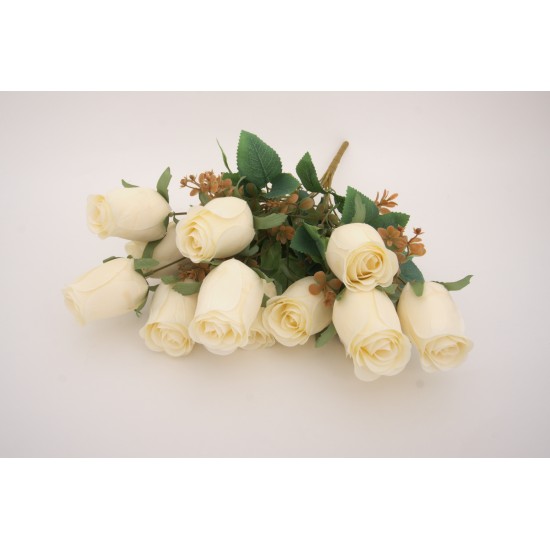 Buchet 12 capete trandafir, culoare crem, H 50 cm, B.S.P. / SL1301-1
