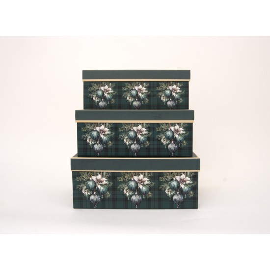 Set 3 cutii dreptunghiulare, motive de Craciun, culoare verde, B.S.P. / SL1531