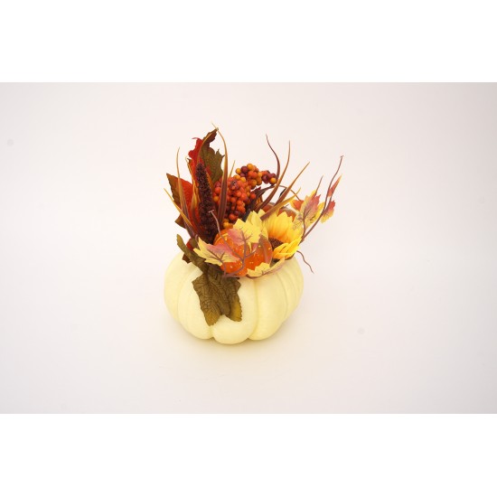 Aranjament floral cu dovleac, culoare crem, 23x20 cm, B.S.P. / SL1576-1