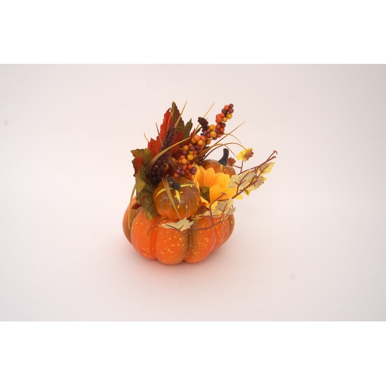 Aranjament floral cu dovleac, culoare portocaliu, 23x20 cm, B.S.P. / SL1576-2