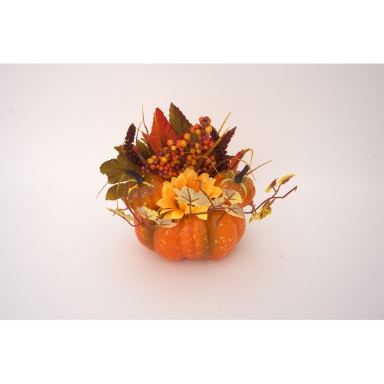 Aranjament floral cu dovleac, culoare portocaliu, 23x20 cm, B.S.P. / SL1576-2