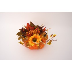 Aranjament floral cu dovleac, culoare portocaliu, 23x20 cm, B.S.P. / SL1576-2
