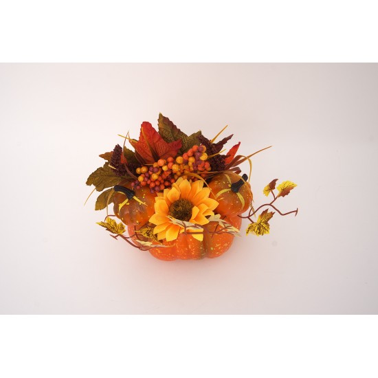 Aranjament floral cu dovleac, culoare portocaliu, 23x20 cm, B.S.P. / SL1576-2