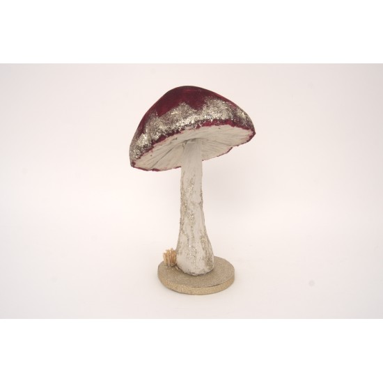 Ciuperca decorativa cu sclipici, culoare grena, H 27 cm, B.S.P. / SL1642