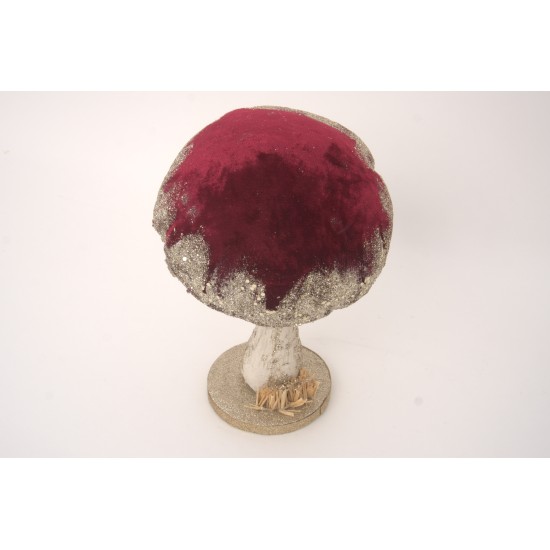 Ciuperca decorativa cu sclipici, culoare grena, H 27 cm, B.S.P. / SL1642