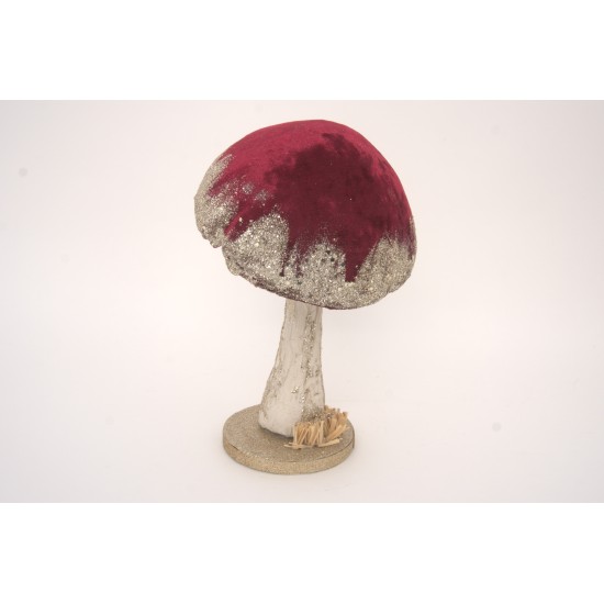 Ciuperca decorativa cu sclipici, culoare grena, H 27 cm, B.S.P. / SL1642