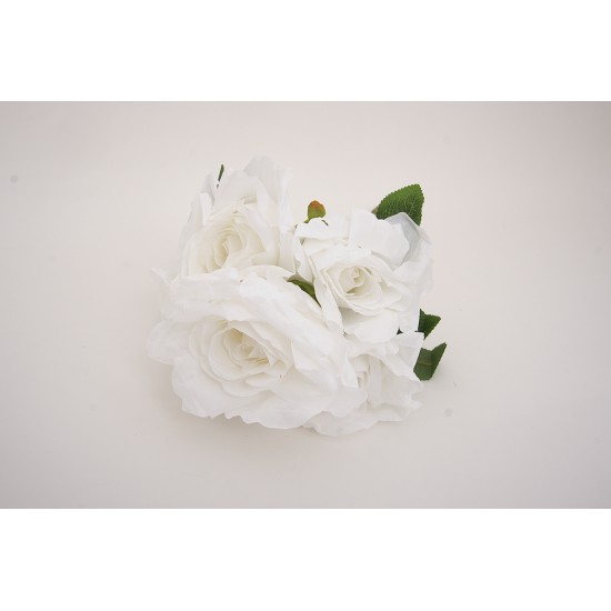 Buchet 5 trandafiri artificiali, culoare alb, H 45 cm, B.S.P. / SL1787-1