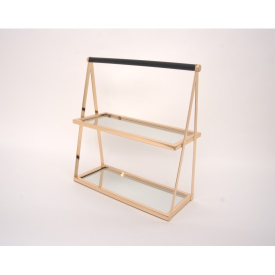 Suport candy-bar, 2 polite cu oglinda, culoare auriu, H 40 cm, B.S.P. / SL1842