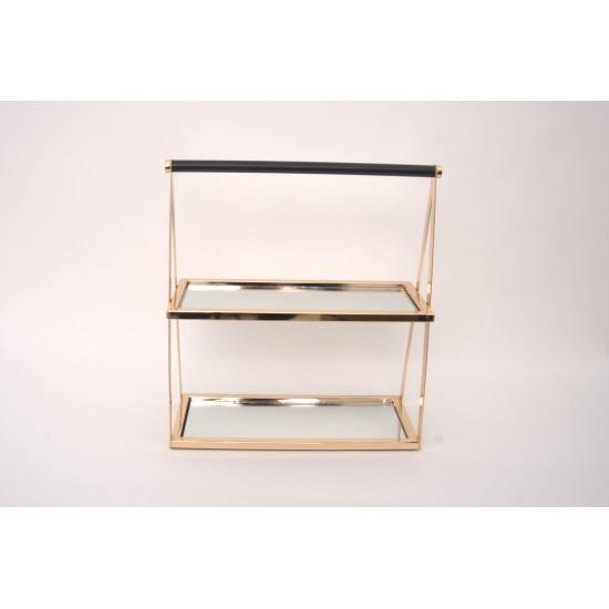 Suport candy-bar, 2 polite cu oglinda, culoare auriu, H 40 cm, B.S.P. / SL1842
