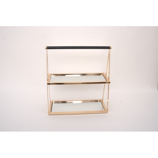 Suport candy-bar, 2 polite cu oglinda, culoare auriu, H 40 cm, B.S.P. / SL1842
