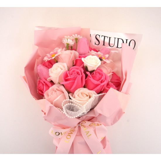 Buchet trandafiri din sapun, culoare roz, H 30 cm, B.S.P. / SL1896-2