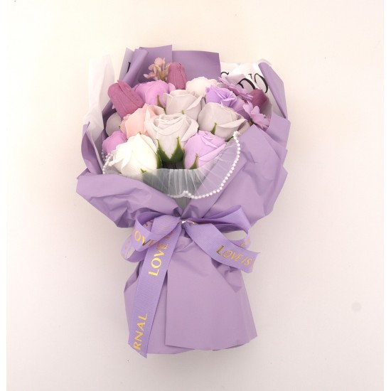 Buchet trandafiri din sapun, culoare lila, H 30 cm, B.S.P. / SL1896-3