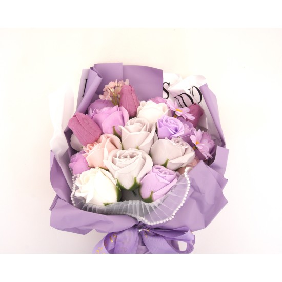 Buchet trandafiri din sapun, culoare lila, H 30 cm, B.S.P. / SL1896-3