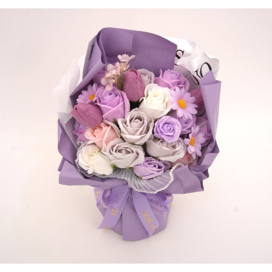 Buchet trandafiri din sapun, culoare lila, H 30 cm, B.S.P. / SL1896-3