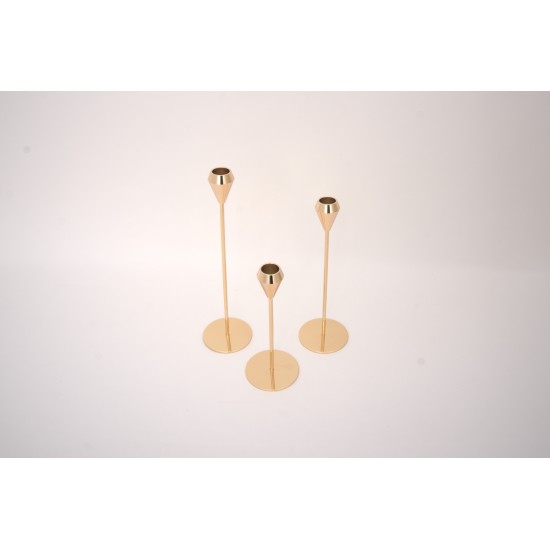 Set 3 suporturi pentru lumanari, culoare auriu, dimensiuni diferite, B.S.P / SL1906