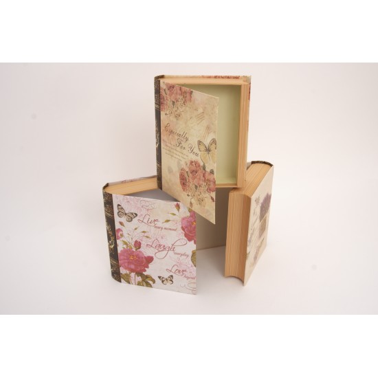 Set 3 cutii carte, imprimeu floral, 17X14X4 cm, B.S.P. / SL941