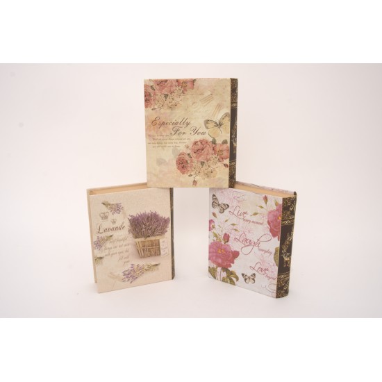 Set 3 cutii carte, imprimeu floral, 17X14X4 cm, B.S.P. / SL941