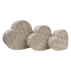 Set 3 cutii in forma de inima din catifea, crem / SL269_Crem