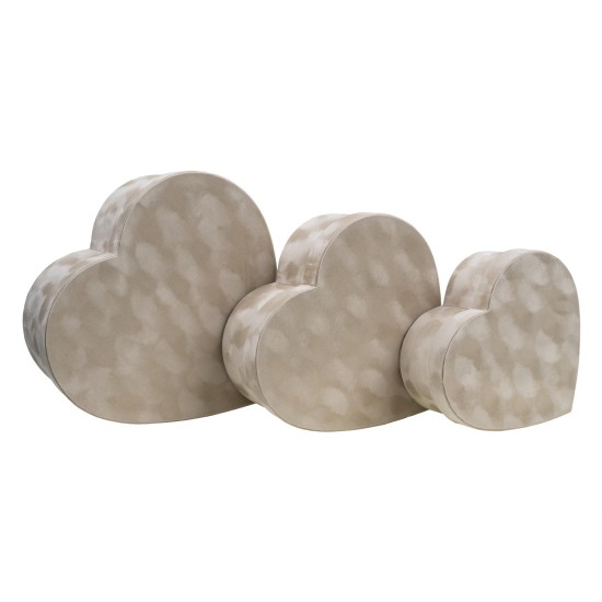 Set 3 cutii in forma de inima din catifea, crem / SL269_Crem