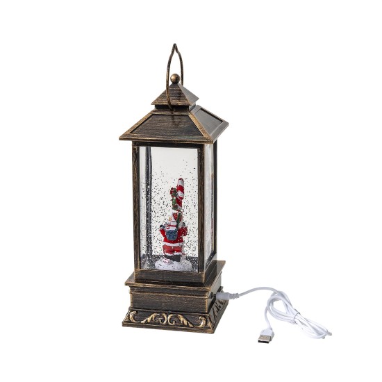 Decoratiune Craciun in forma de felinar, luminos, muzical, alimentare USB/ baterii / CD 4155_A