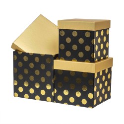 Set 3 cutii cu forma patrata cu buline si snur / CD4956_negru