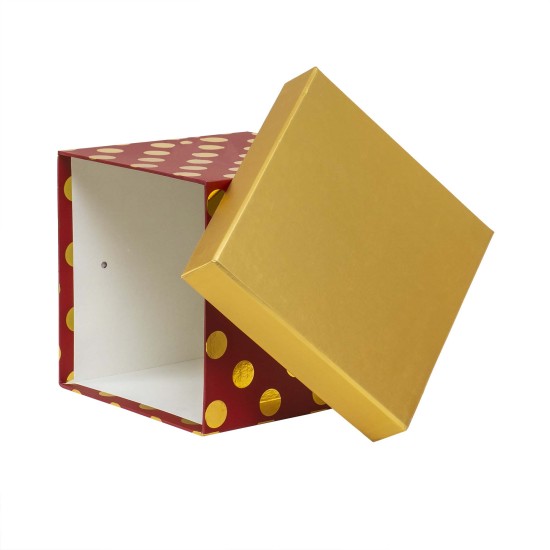 Set 3 cutii cu forma patrata cu buline si snur / CD4956_rosu